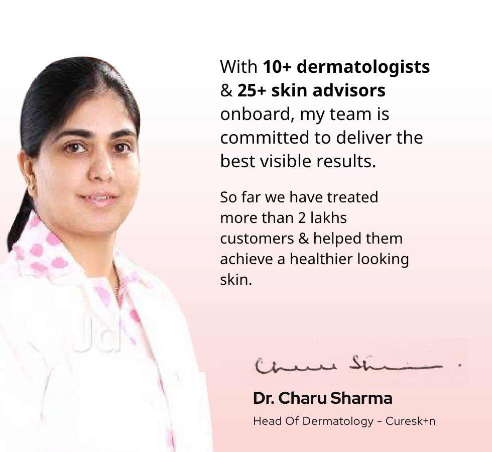 With 10+ dermatologists & 25+ skin advisors onboard, my team is committed to deliver the best visible results. So far we have treated more than 2 lakhs customers & helped them achieve a healthier looking skin.